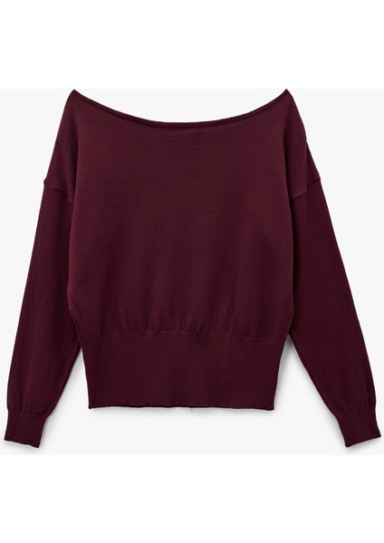 Uzun Kollu Viskon Karışımlı Kayık Yaka Triko Kazak fiyatları