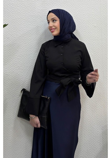 Kadın Kurdele Detaylı Gömlek-Siyah modelleri