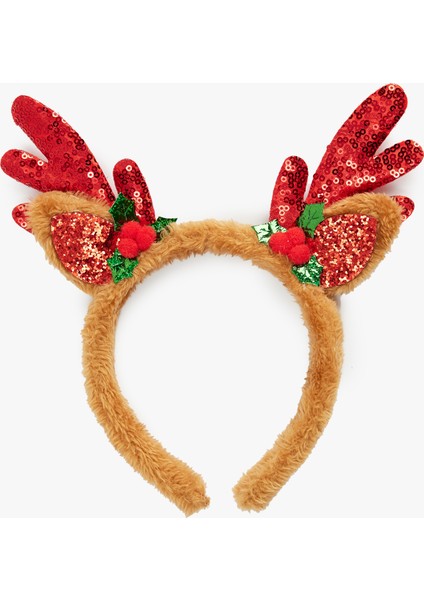 Geyik Boynuzu Detaylı Pullu Payetli Yılbaşı Tacı