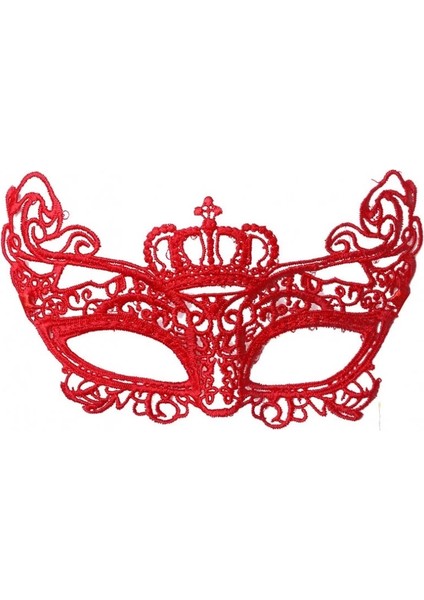 Kırmızı Renk Dantel Örgü Işlemeli Parti Maskesi 2