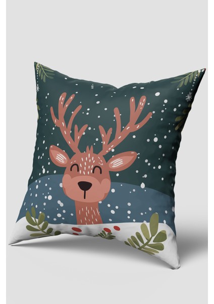 Lacivert Sevimli Geyik ve Kardan Adam Yılbaşı Kırlent Kılıfı Seti 2'li fiyatları