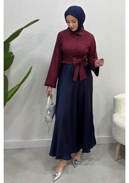 Kadın Kurdele Detaylı Gömlek-Bordo fiyatları