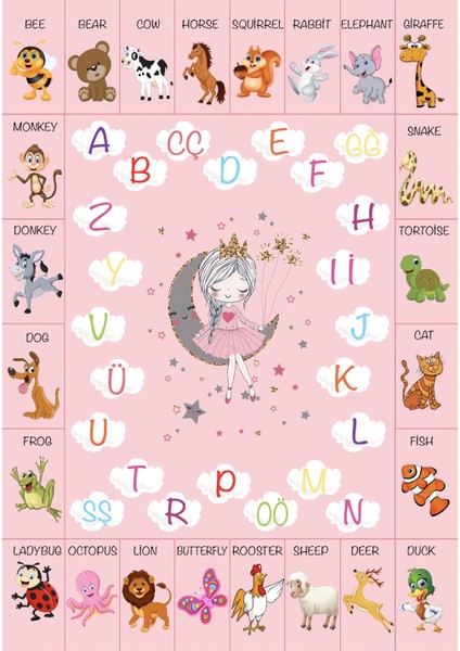 Dijital Baskılı Dekoratif Kaymaz Taban Yıkanabilir Alfabe Temalı Eğitici ve Öğretici Çocuk Halısı modelleri