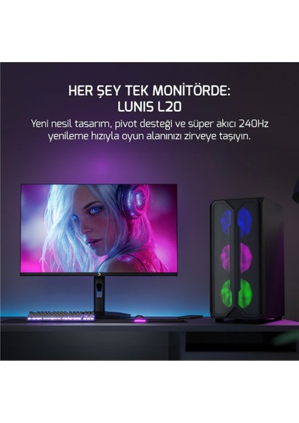 Lunis L20 24" 0.5 Ms Full Hd Pivot 240 Hz Oyuncu Monitörü indirimleri