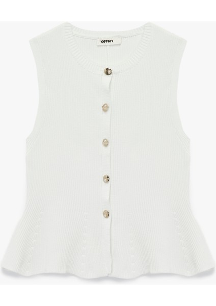 Düğmeli Bisiklet Yaka Peplum Kesim Triko Yelek modelleri