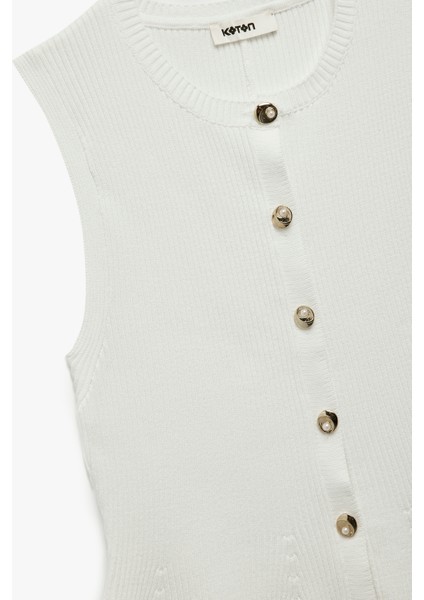 Düğmeli Bisiklet Yaka Peplum Kesim Triko Yelek indirimleri