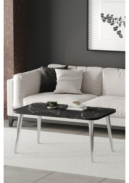 Orta Sehpa Metal Ayaklı , Roma Orta Sehpa , Gümüş Metal - Siyah Mermer Tabla fiyatları