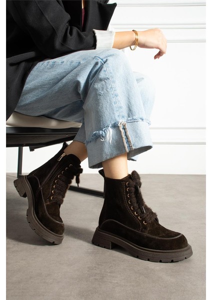 Kadın Bot & Bootie Süet Kahverengi Orta Topuklu Casual/günlük Soğuk Havaya Dayanıklı