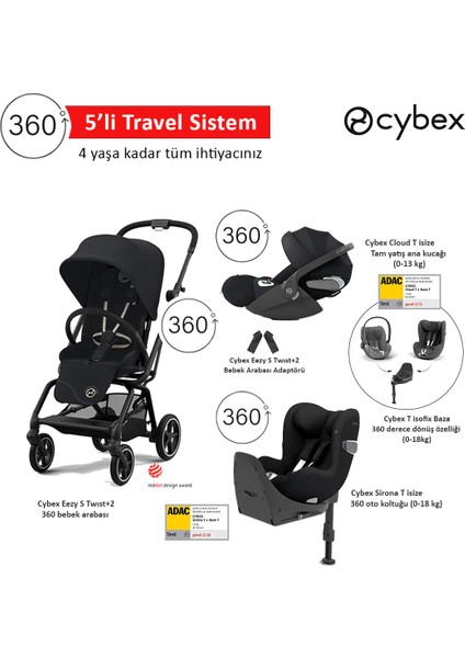 5 Li Travel Sistem Indirimi Cybex Eezy S Twist2 360 + Cloud T 360 Isize + Sirona T 360 Isize + T Isofix Baza+ Eezy Adaptör