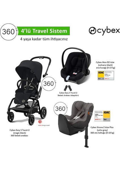 4 Lü Travel Sistem Eezy S 360 Twist+2 + Aton B2 Isize + Sirona Zi 360 Isize + Eezy Adaptör