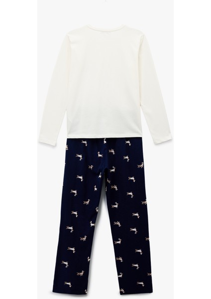 Uzun Kollu Bisiklet Yaka Köpek Desenli Pamuklu Pijama Takımı fiyatları