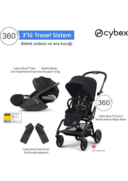 3 Lü Travel Sistem Eezy S 360 Twist+2 + Cloud T Isize + Eezy Adaptör