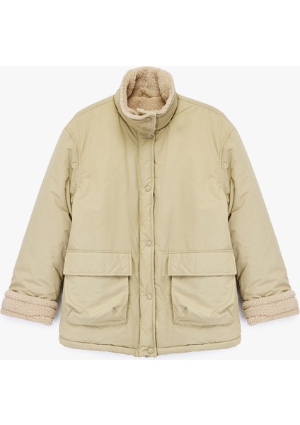 Dik Yaka Uzun Kollu Fermuarlı Cepli Içi Peluş Astarlı Anorak Mont modelleri