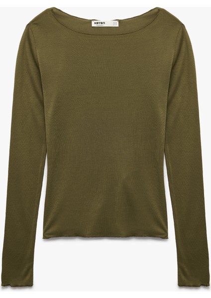 Rahat Kalıp Uzun Kollu U Yaka Viskon Pijama Üstü