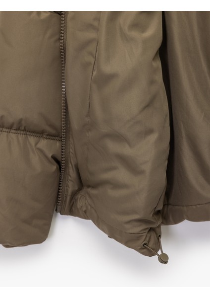 Uzun Kollu Cepli Fermuarlı Su Itici Kapüşonlu Anorak Şişme Mont