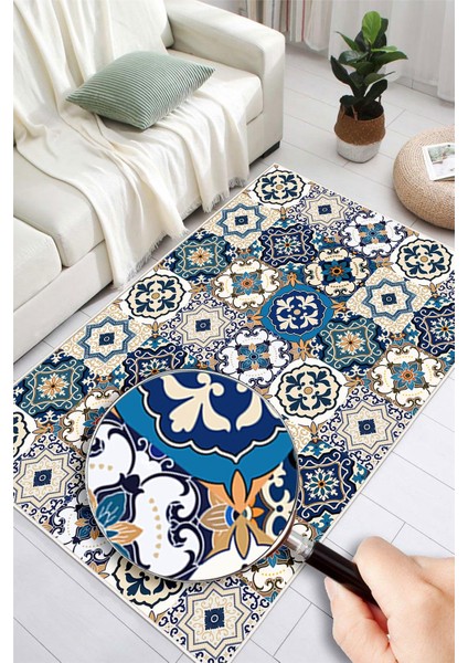 Dijital Baskılı Renkli Çini Desenli Kaymaz Taban Yıkanabilir Halı modelleri