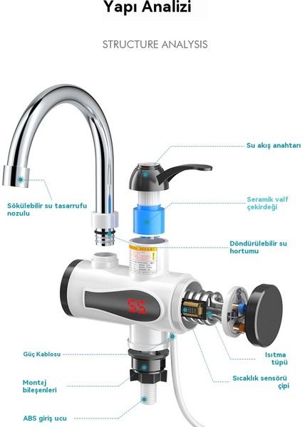 Üç Saniye Hızlı Isıtma Anlık Elektrikli Sıcak Su Musluğu (Yurt Dışından) fırsatları