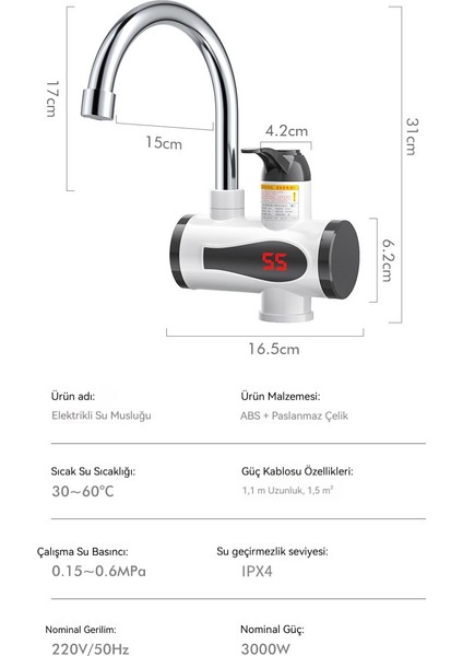 Üç Saniye Hızlı Isıtma Anlık Elektrikli Sıcak Su Musluğu (Yurt Dışından) indirimleri