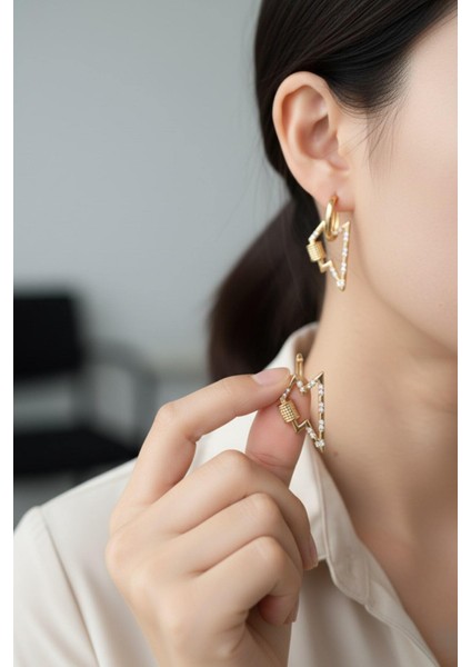 Modern Üçgen Tasarım Zirkon Taşlı Küpe (Xuping) 01-Xpng-Küpe modelleri