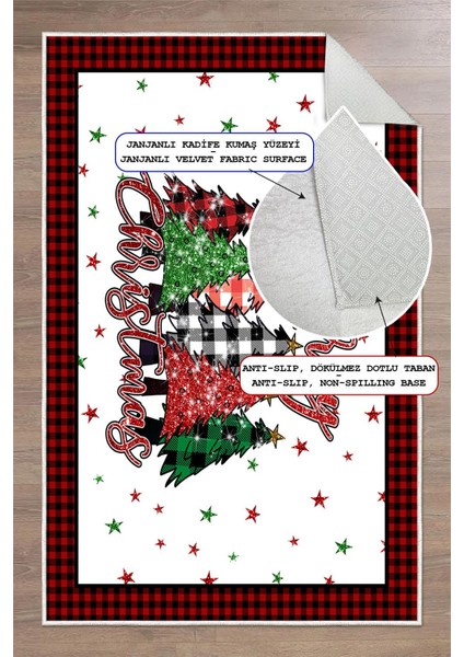 Yılbaşı Temalı Merry Christmas Dijital Baskılı Yıkanabilir Halı fırsatları