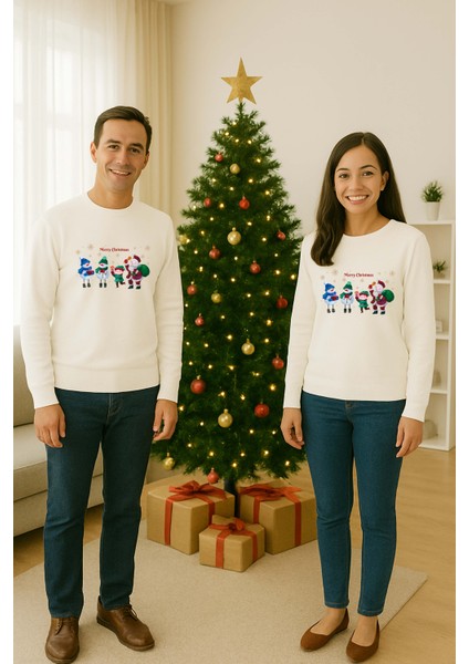 Unisex Happy New Year Yılbaşı Baskılı Yetişkin ve Çocuk Sweatshirt 3 Iplik Şardonlu Kumaş fiyatları