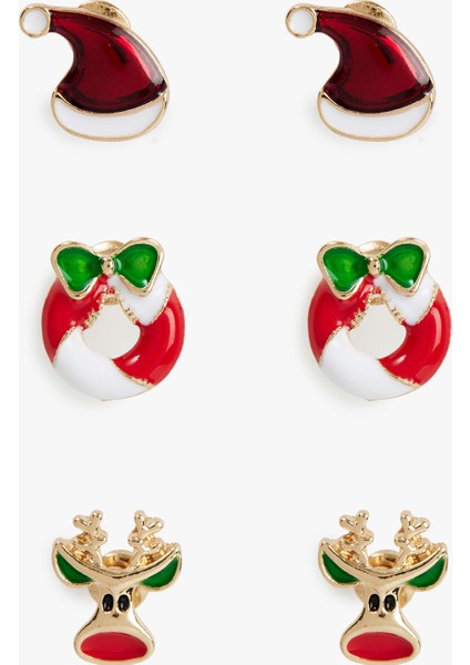 Çok Renkli Taş Detaylı Yılbaşı Temalı 3'lü Küpe Seti