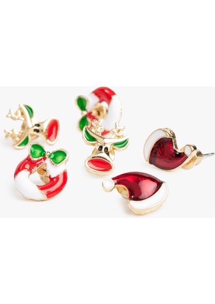 Çok Renkli Taş Detaylı Yılbaşı Temalı 3'lü Küpe Seti fiyatları