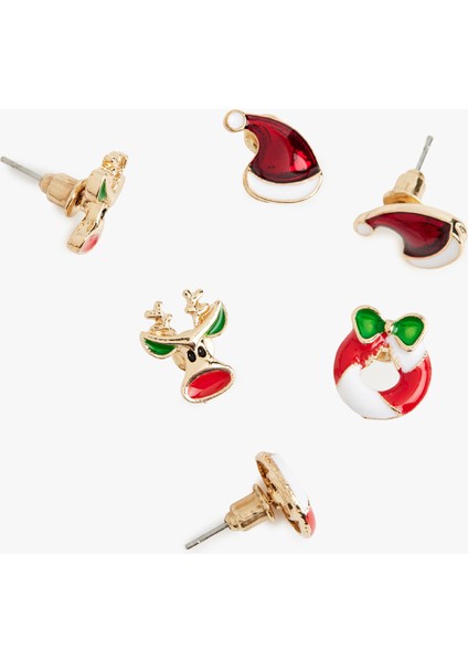 Çok Renkli Taş Detaylı Yılbaşı Temalı 3'lü Küpe Seti modelleri