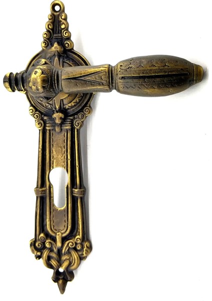 Antika Tarz Dekoratif Pirinç Şato Oda Kapı Kolu - 262X83 Mm, Antik