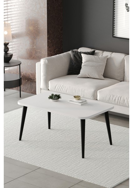 Orta Sehpa Metal Ayaklı , Roma Orta Sehpa , Siyah Metal - Beyaz Tabla