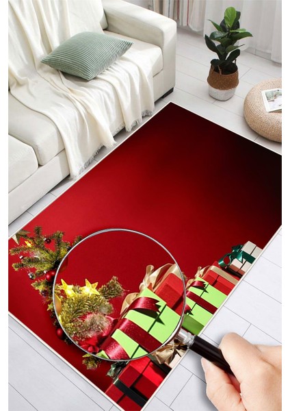 Dijital Baskılı Yıkanabilir Yılbaşı Temalı Kırmızı Halı modelleri