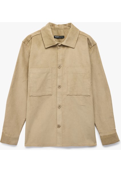 Regular Fit Pamuklu Cepli Klasik Yaka Uzun Kollu Fitilli Kadife Gömlek Ceket