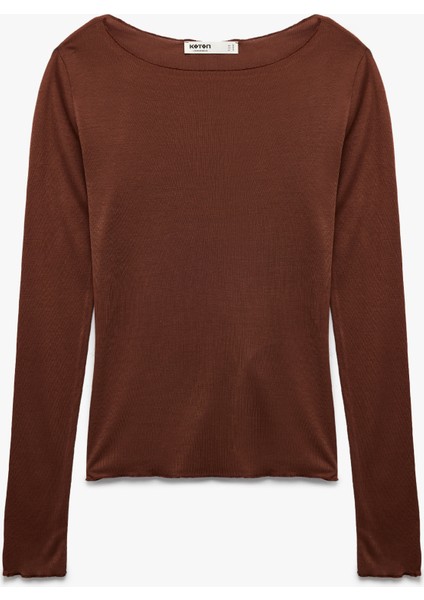 Rahat Kalıp Uzun Kollu U Yaka Viskon Pijama Üstü