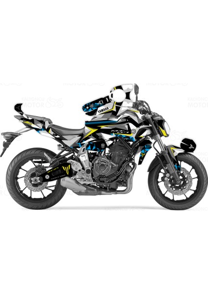 Yamaha MT 07 Colorful Camo Design Sticker Set (Beyaz Yoğun)