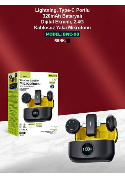 Lightinin Type-C Uyumlu 320MAH Dijital Ekranlı 2.4g Kablosuz Çift Yaka Mikrofonu Pro++ indirimleri