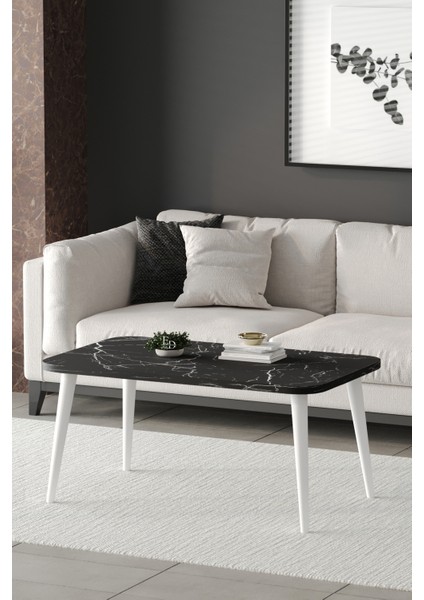 Orta Sehpa Metal Ayaklı , Roma Orta Sehpa , Beyaz Metal - Siyah Mermer Tabla fiyatları