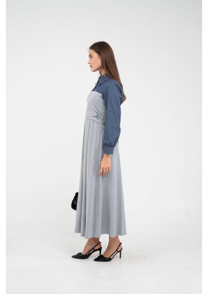 Denim Detaylı Uzun Elbise K1721 indirimleri