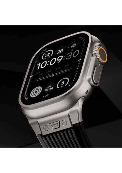 Apple Watch 7 45MM Endurance Pro 316L Çelik Bağlantı Parçalı Silikon Kordon Kayış