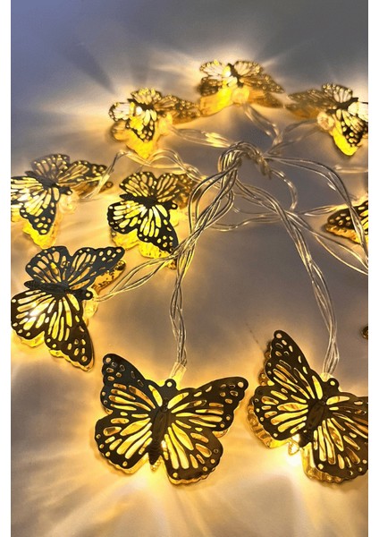 Altın Kelebek Pilli LED Işık – 10'lu Yılbaşı Dekor Şerit Aydınlatma Modeli fiyatları