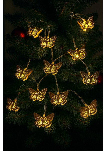 Altın Kelebek Pilli LED Işık – 10'lu Yılbaşı Dekor Şerit Aydınlatma Modeli modelleri