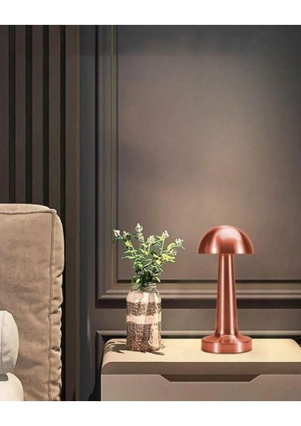 ® Mantar Model Bronz Renk Şarjlı Dokunmatik 3 Renkli LED Masa Lambası
