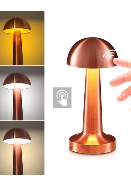 ® Mantar Model Bronz Renk Şarjlı Dokunmatik 3 Renkli LED Masa Lambası fiyatları