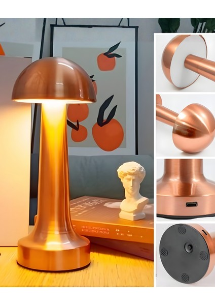 ® Mantar Model Bronz Renk Şarjlı Dokunmatik 3 Renkli LED Masa Lambası fırsatları