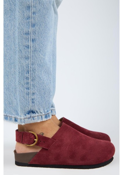 Antonella Kadın Deri Hakiki Deri Arkadan Kemerli Sabo Bordo Sandalet