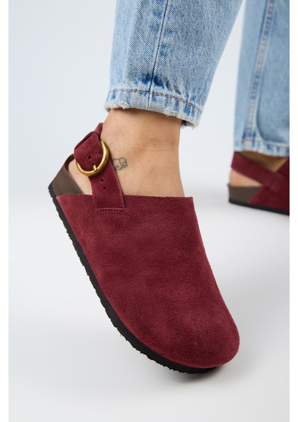 Antonella Kadın Deri Hakiki Deri Arkadan Kemerli Sabo Bordo Sandalet modelleri