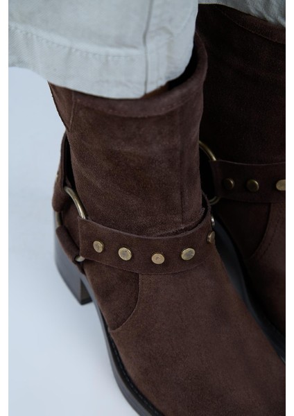 (Lukka) Kadın Hakiki Deri Biker Troklu Kahve Bot modelleri