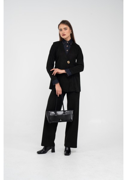 Süet Dokulu Tek Düğmeli Modern Kadın Takım 8098 modelleri