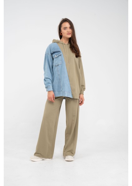 Kapüşonlu Denim Detaylı İkili Takım K1741