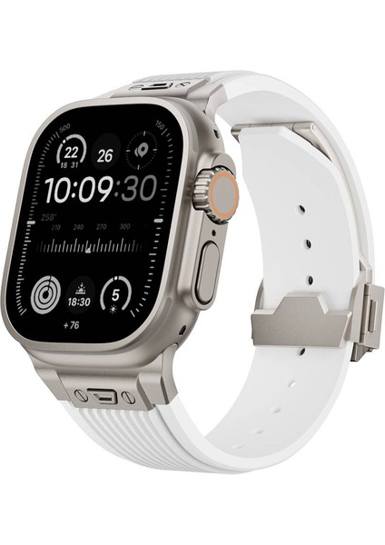 Apple Watch 45MM Endurance Pro 316L Çelik Bağlantı Parçalı Silikon Kordon Kayış