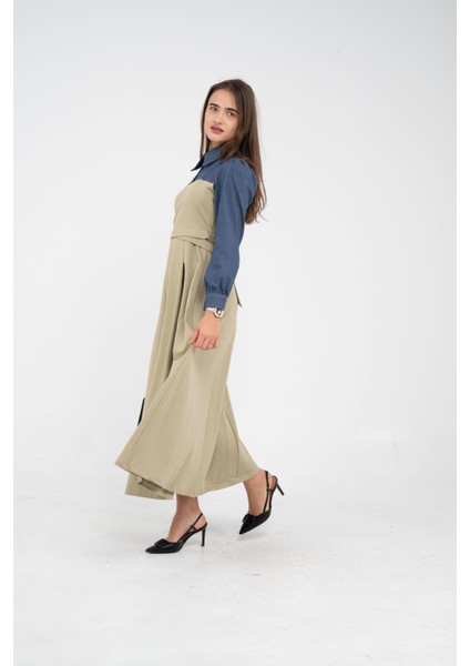 Denim Detaylı Uzun Elbise K1721 indirimleri